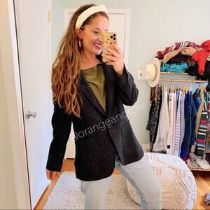 Smythe Black Marled Speckled Wool Blend One Button Oversized Duchess Blazer 2/S